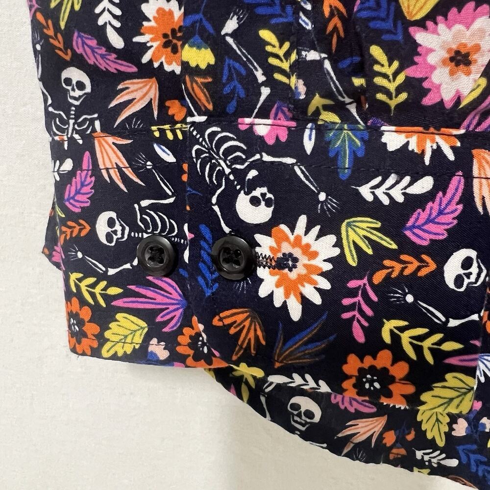 Simon Banks Multicolor Halloween Skeleton Floral Button Down Shirt Men's M - Picture 4 of 11